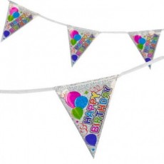 Happy Birthday Silver Holographic Bunting
